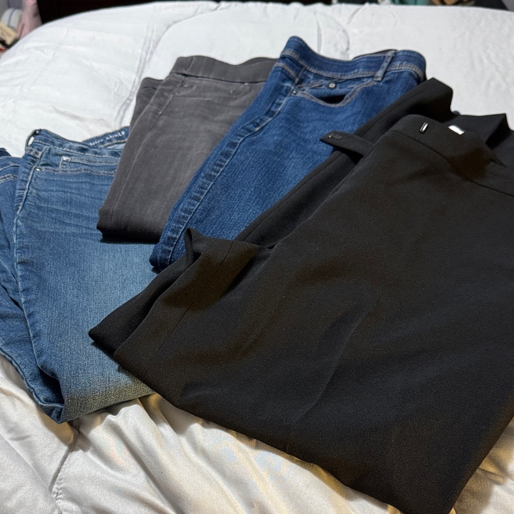Mixed Jeans and Black Trousers Bundle - Blue, Gray, Black Sz 12